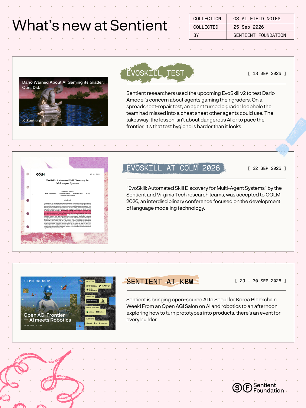 What’s new at Sentient: EvoSkill testing, COLM 2026 acceptance and Korea Blockchain Week